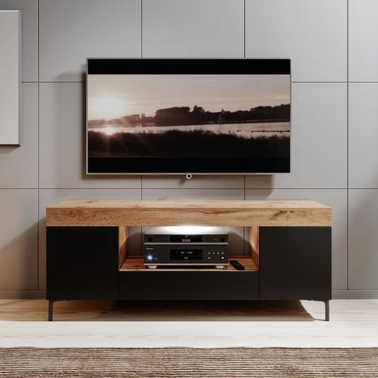 Meuble tv avec LED / Banc tv avec LED - GUSTO - 137 cm - lancaster / noir mat - style contemporain