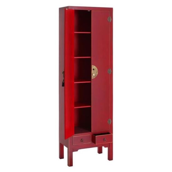 Armoire lingère 2 portes, 2 tiroirs Rouge Meuble Chinois - PEKIN - L 55 x l 33 x H 185