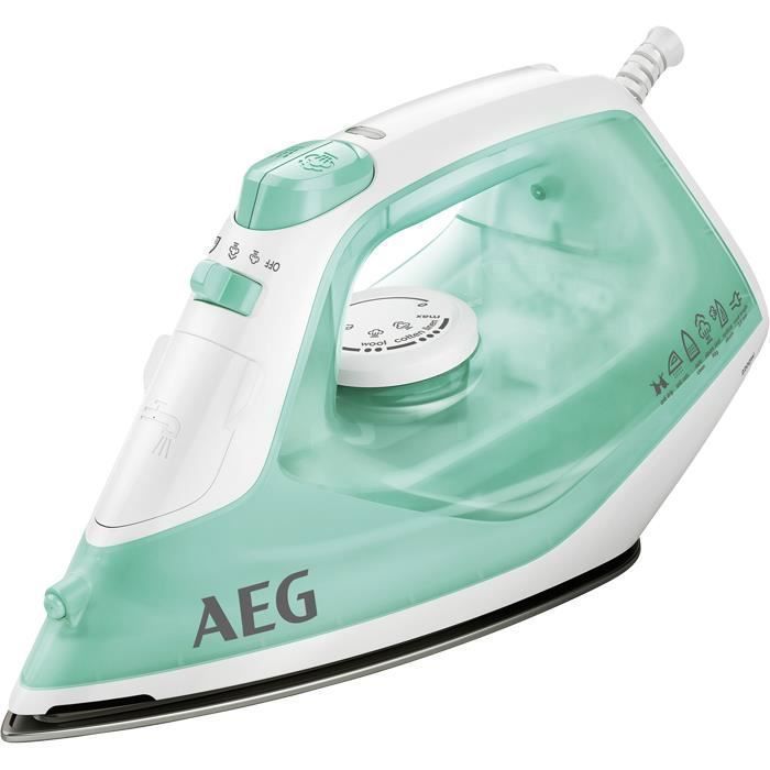 AEG EasyLine DB 1720, Fer à repasser à sec ou à vapeur, Semelle en acier inoxydable, 1,95 m, 80 g-min, Aqua colour, Blanc, 0,25 L