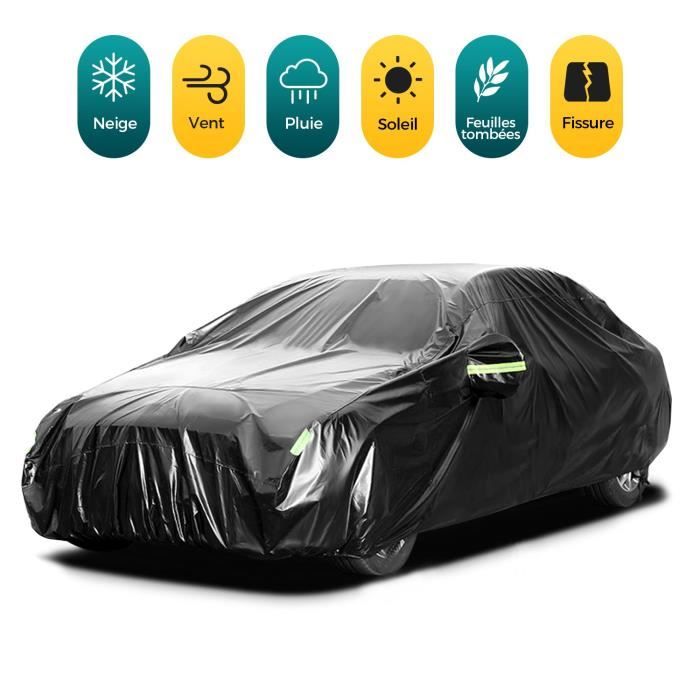 Bâche Voiture 480x180x150cm Sedan 210T Housse de véhicule universelle Exterieur Etanche/Anti-UV/Poussière/Anti-rayures Housse-Noir