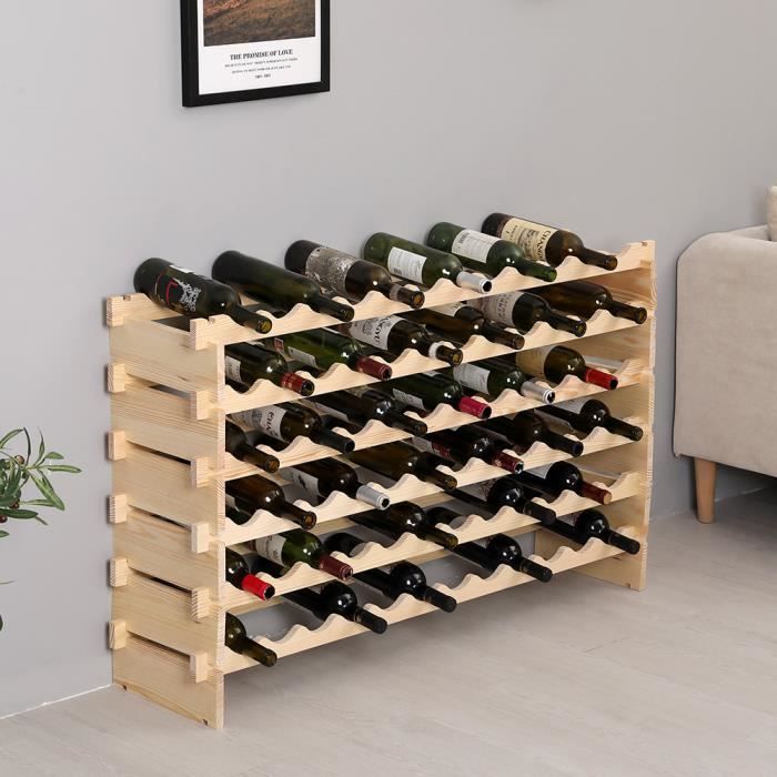 Durable ! Etagère à bouteille modulable, casier à bouteille en Bois de Pin Robuste 72 bouteilles