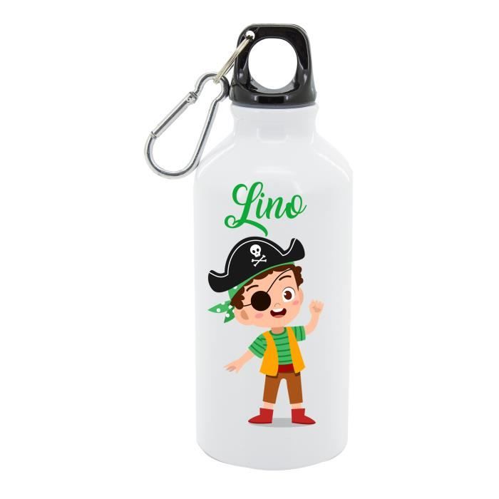 Gourde Aluminium Pirate "Choisissez votre prénom"|Gourde sans BPA , Bouteille d'eau ,Gourde à personnaliser, Gourde enfant