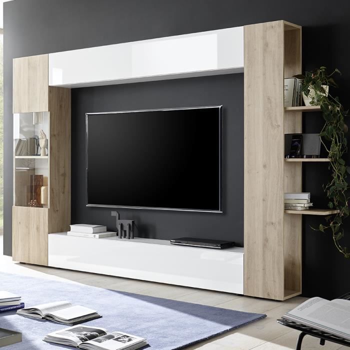 Meuble tv mural blanc et chêne SOPRANO 3