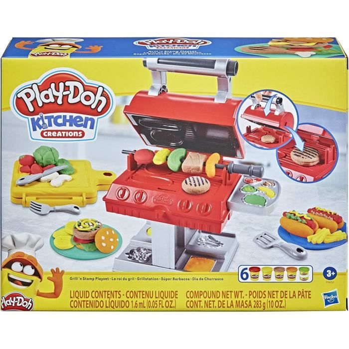 Play-Doh Kitchen Creations Le Roi du Grill avec 6 Pots de pate a Modeler aux Couleurs variees, pour Enfants, des 3 Ans