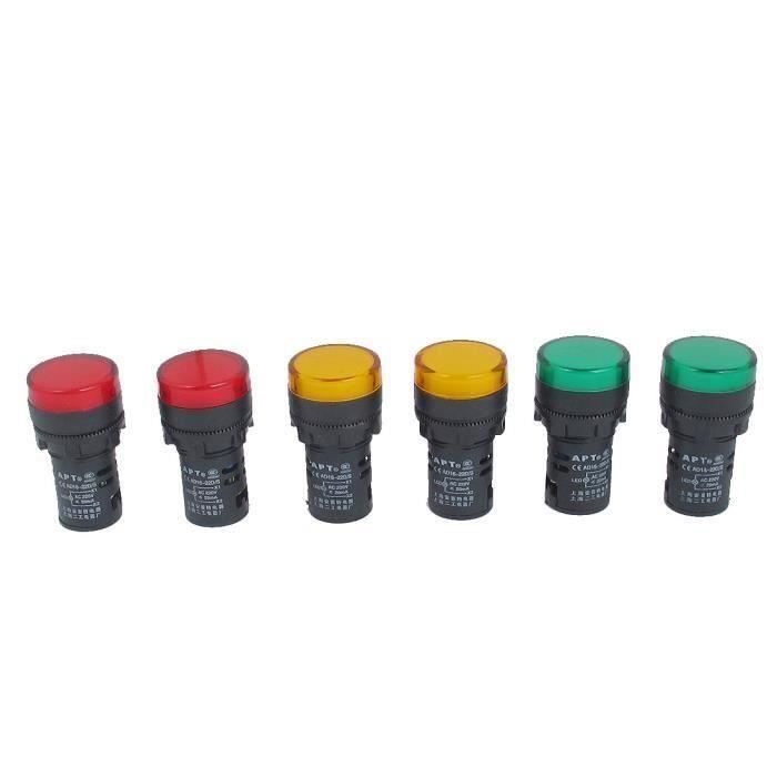 sourcing map 6pcs AC 220V 20mA Indicateur LED Rouge Vert Orange Signal pilote Douille lampe ampoule Bout0109-18D-46293