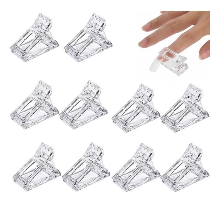 10pcs Pinces à Ongles Transparent en Gel, Extension De Ongles pour Pose Rapide, Nail Tips Clips pour Manucure Nail Art