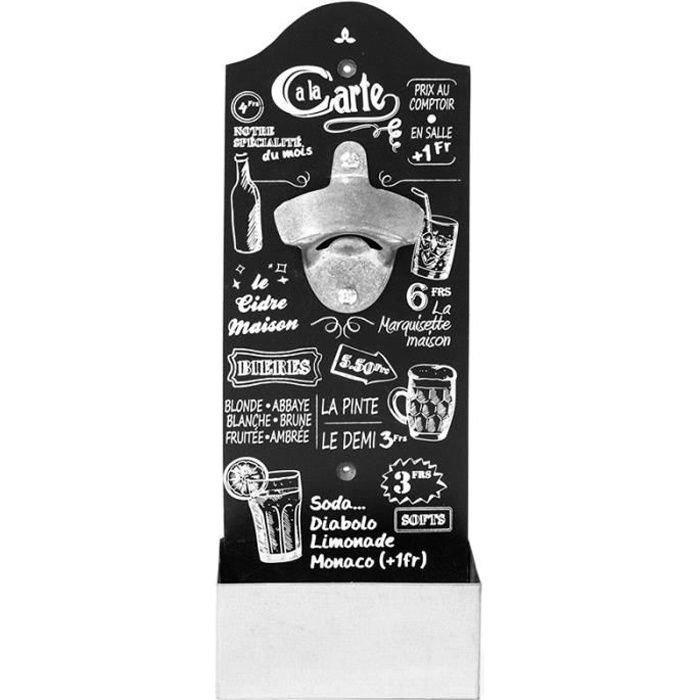 Décapsuleur Ouvre Bouteille Mural avec boîte récupératrice - Noir