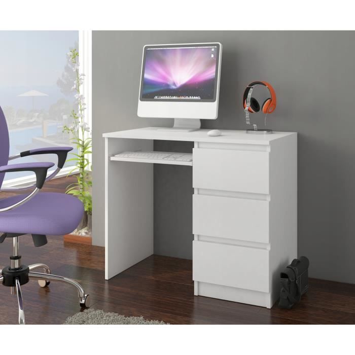 YORK R- Bureau moderne informatique d'ordinateur 96x50x76 - Chambre Ado/Enfant - Support clavier 3 tiroirs - Mobilier