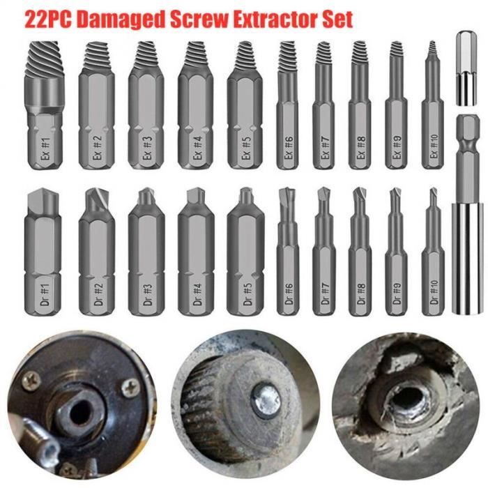 22 pièces extracteur de vis à tête cassée ensemble d'outils en acier à grande vitesse~22pcs SN2836