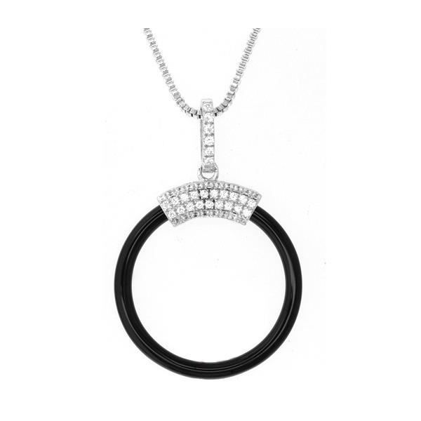 Pendentif Cercle Céramique, Argent et Cristal Swarovski Cubic Zirconia