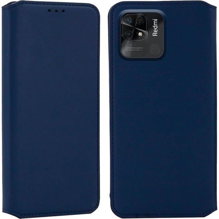 Coque pour Xiaomi Redmi 10C - Portefeuille Cuir - Bleu