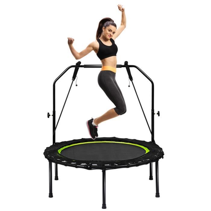 COSTWAY Trampoline Fitness Gymnastique Coussinet Ø102CM avec 2 Bandes Résistance Main Courante Réglable 110-130CM Charge 120KG Vert
