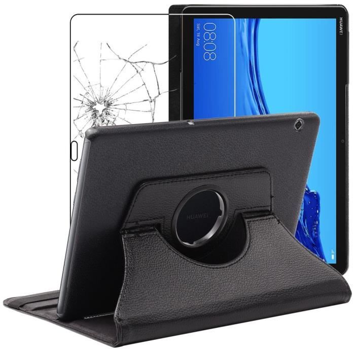 ebestStar ® pour Huawei MediaPad T5 10.1 - Housse PU Cuir Rotatif 360 + Film protection écran en VERRE Trempé, Noir