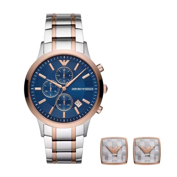 Emporio Armani - Montre pour Homme Bicolore en Acier Inoxydable avec Boutons de Manchette - AR80025