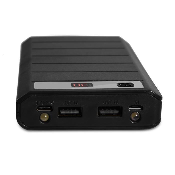 HURRISE banque de batteries USB 20000mAh 8 x 18650 Batteries Power Bank Kit Case Shell Dual USB + Type-C + Micro USB Port Noir