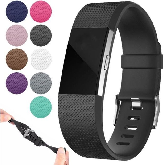 IFCOW®Pour Fitbit Charge 2/2 HR Bracelet en silicone de remplacement Bracelet de montre-bracelet（noir）