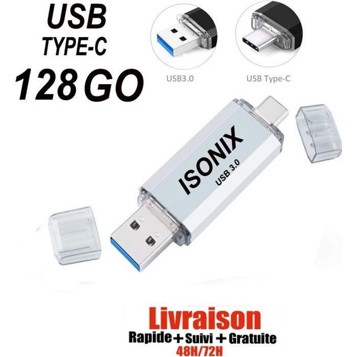 Clé USB 128 GO Type C OTG USB Flash Drive pour appareils Android/PC ARGENT