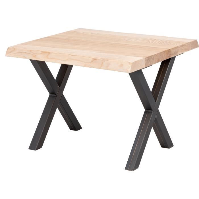 LAMO MANUFAKTUR Table basse en bois - industriel - salon - 60x60x47cm - frêne sévère - pieds métal acier brut - modèle design