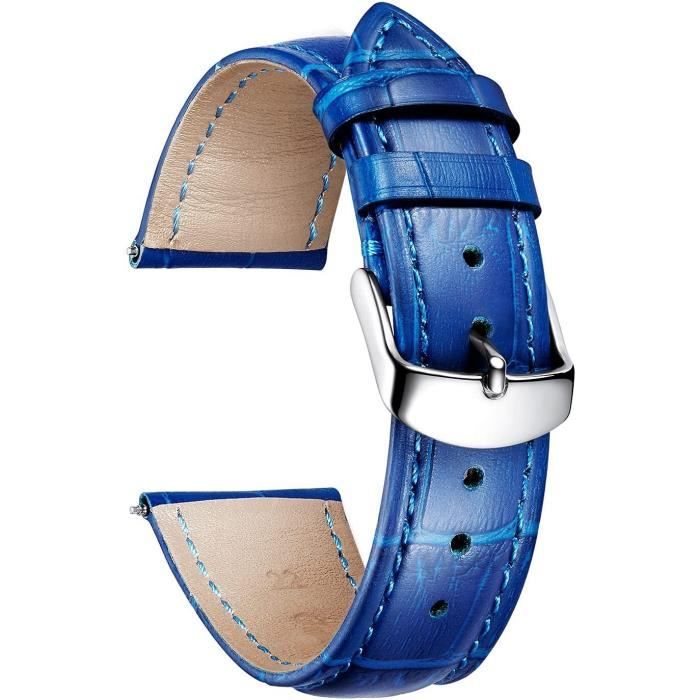 Bracelet Compatible avec Huawei Watch GT & GT2 46 mm & GT 2 Pro & XIAOMI MI WATCH, en Cuir Véritable Pin Fermoir Bracelet, bleu