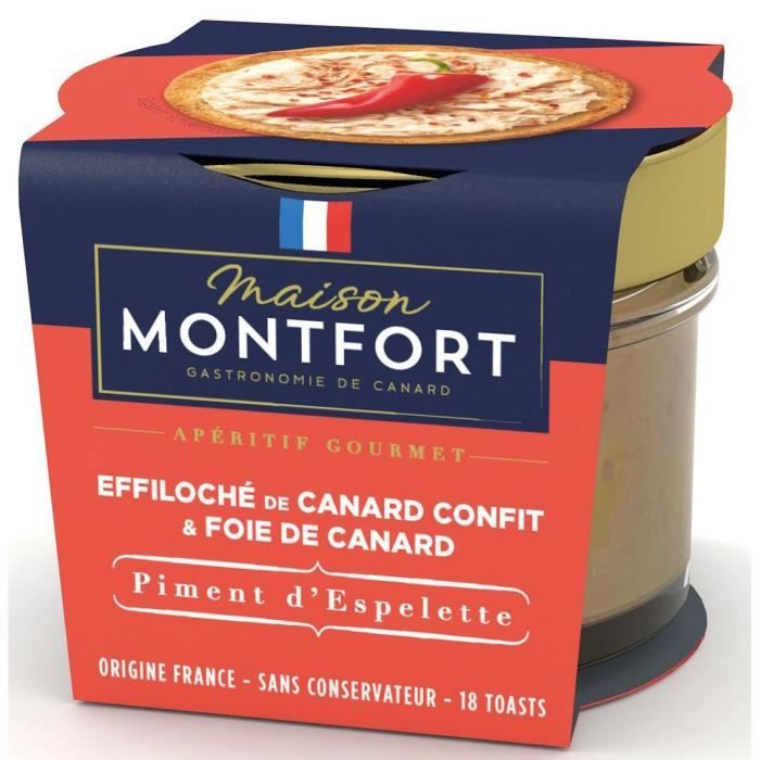 MAISON MONTFORT Effiloché de canard confit au Foie gras - Recette au piment d'espelette - 90 g
