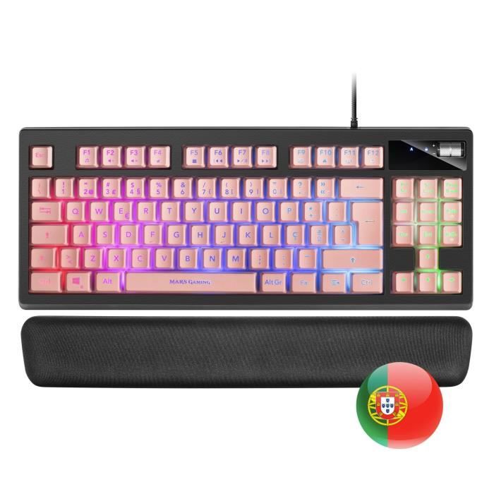 Mars Gaming MKAX Rose, Clavier Gaming TKL H-Mech, Repose Poignet Gel, Layout PT