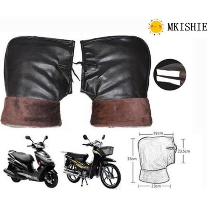 Gants Moto Hiver Chaud Manchons Scooter Guidon de Protection Contre Coupe-Vent Etanche Épais Protège Mains en Cuir