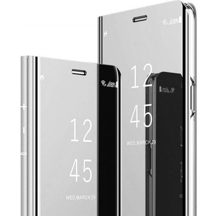 Coque Samsung Galaxy S10 plus Clear View Etui À Rabat Cover Flip Case Etui Housse Miroir Coque Pour Samsung Galaxy S10 plus argent