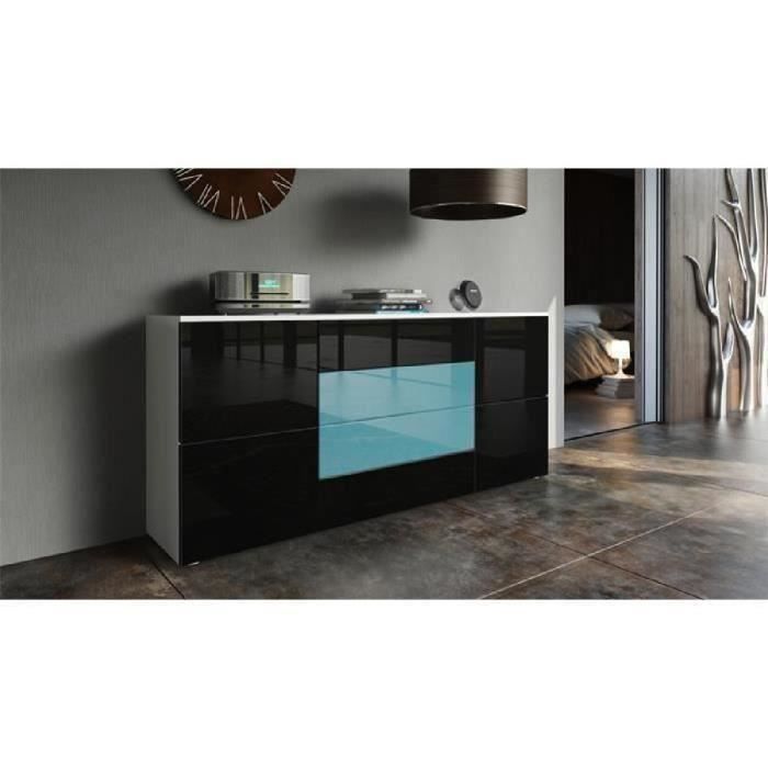Buffet blanc mat et façade laquée noir et turquoise