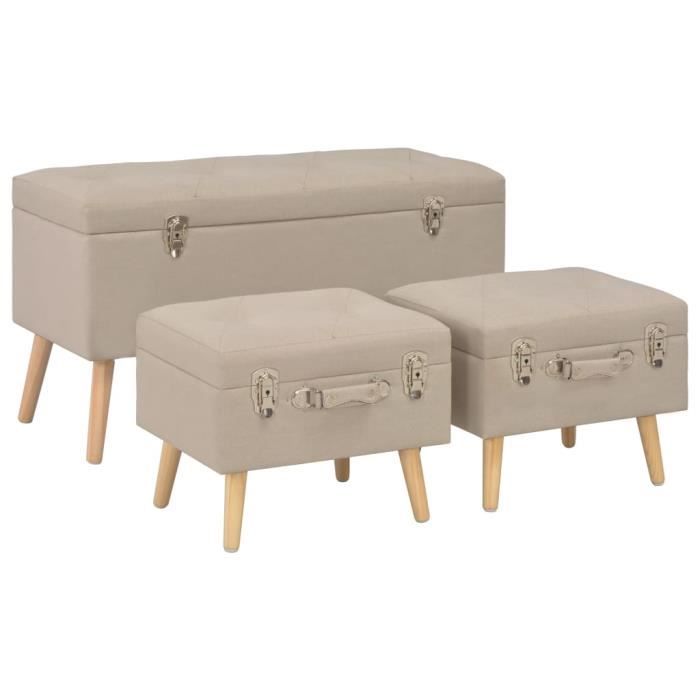 Tabouret Coffre Siège de Rangement Poufs de rangement 3 pcs Beige Tissu