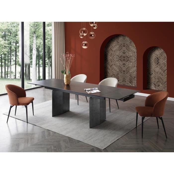 Table à manger extensible 6 à 10 couverts en céramique et métal - Effet marbre noir - MISENO de Pascal MORABITO
