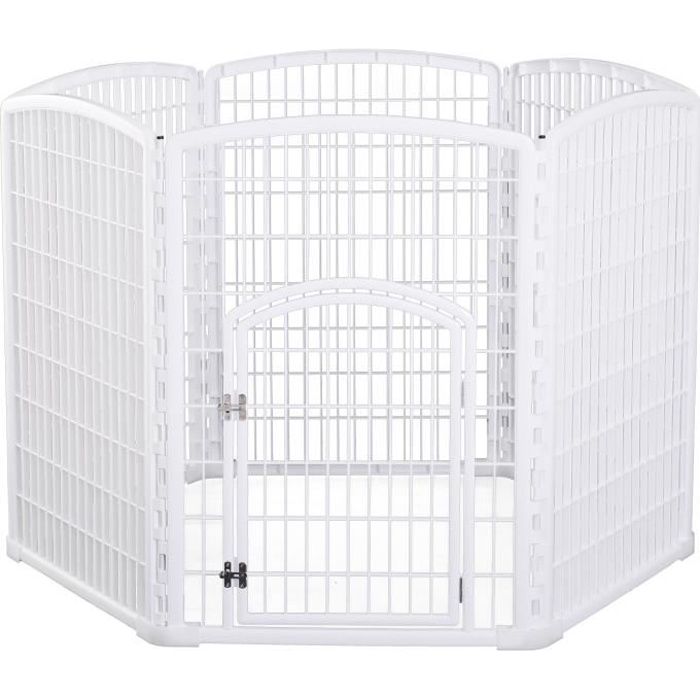 Luxe parc enclos modulable pour chien 6 panneaux + 1 porte verrouillable plastique PP blanc 135x135x95cm Blanc