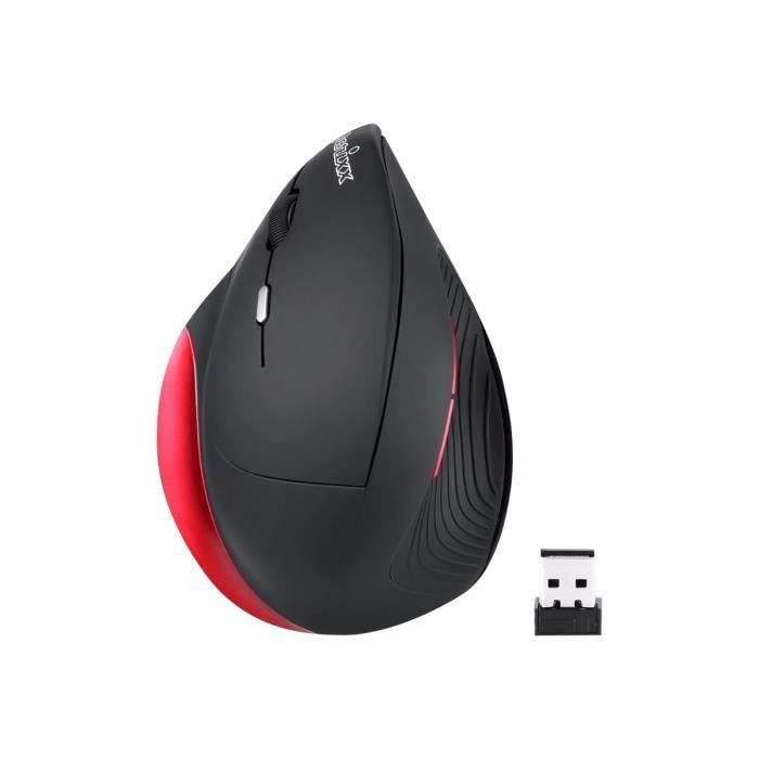 Perixx PERIMICE-718 Souris pour gauchers optique 6 boutons sans fil 2.4 GHz récepteur sans fil USB noir, rouge