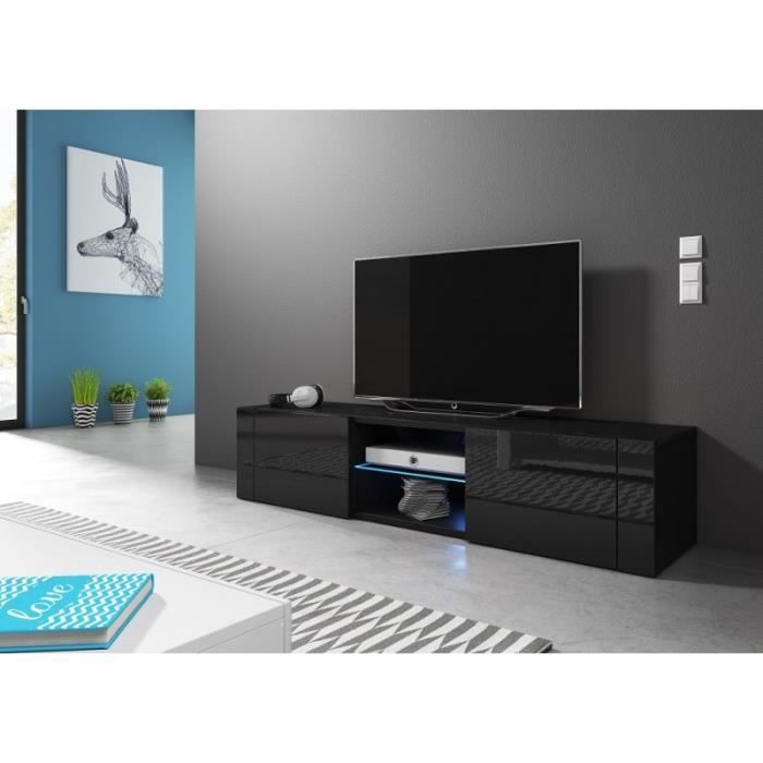 Meuble TV design PARIS-HIT 140 cm, 2 portes et 2 niches, coloris noir brillant.: 36 Noir