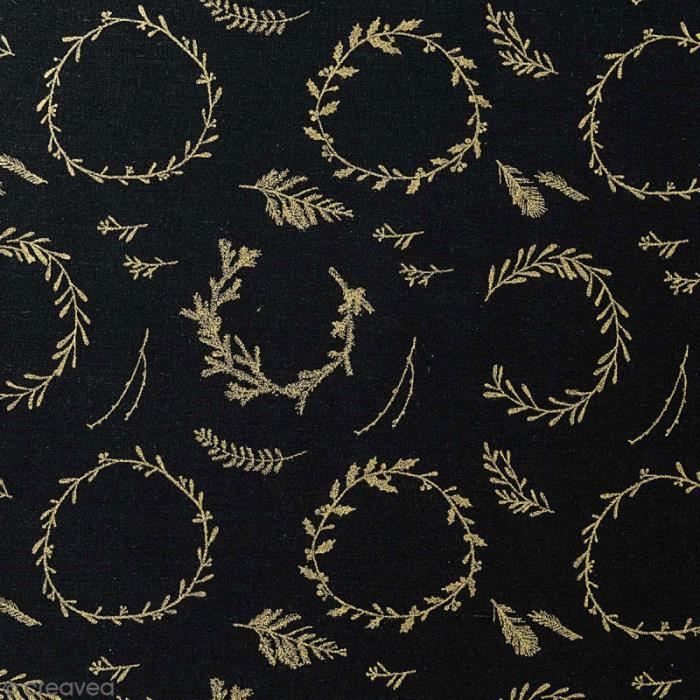 Tissu Rico - Couronnes dorées - Fond noir - Coton - Par 10 cm (sur mesure)
