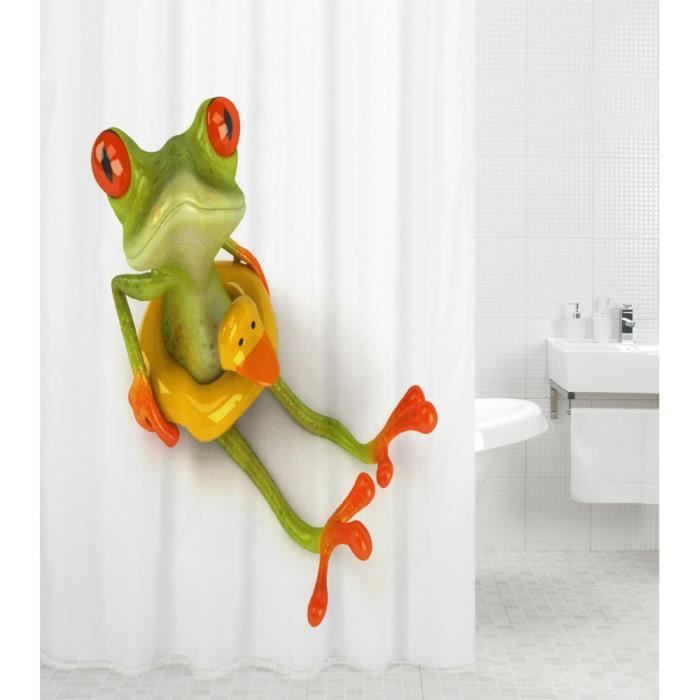 Rideau de douche Froggy 180 x 200 cm - de haute qualité - 12 anneaux inclus - imperméable - effet anti-moisissures