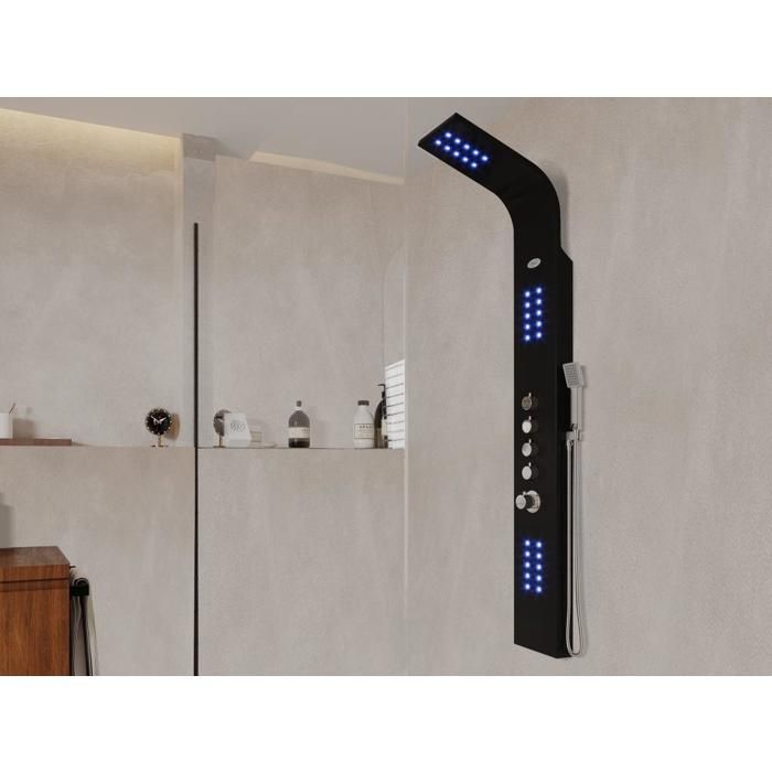 Colonne de douche balnéo thermostatique à leds FELICITA - 20*165cm - Noir