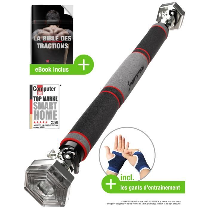 Sportstech Barre de Traction pour Porte avec Fixation hexagonale KS200,3 Couches de Rembourrage, Levier de Serrage, Résistant (Noir)