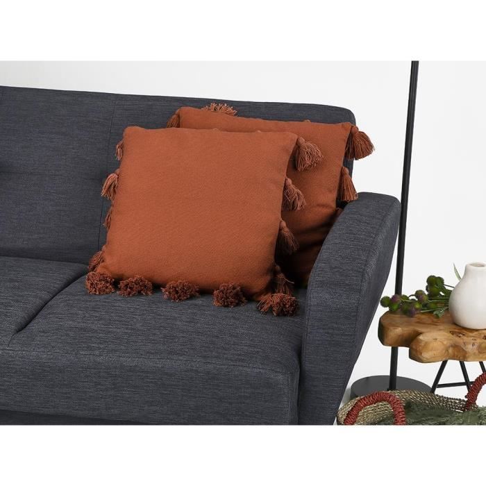 Lot de 2 coussins 100 % coton tissé à pompons BERMUDES - 45 x 45 cm - Terracotta