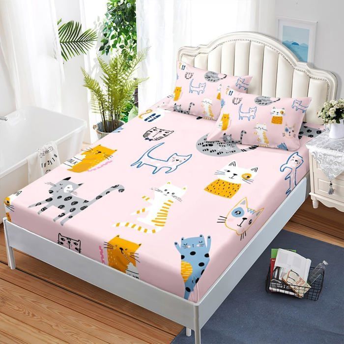 Drap Housse 140X190 Cocotier Drap-Housse Plage Drap Plat Pour Lit Avec Grand Bonnet De 30 Cm