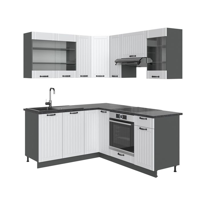 Cuisine en angle vert et or campagne/anthracite 190x46x81.6 fame-line