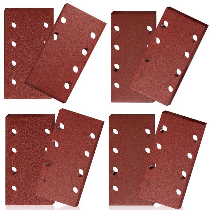 40 Feuilles Abrasives Ponceuse Vibrante 93x185mm - Grains 40/60/80/120/240 - 8 Trous Crochets-Boucles