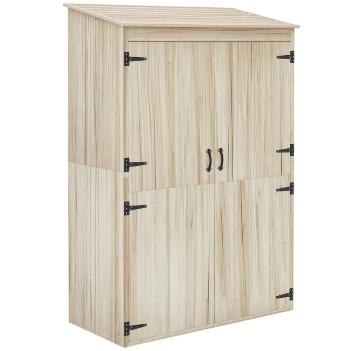 Armoire de jardin - Outsunny - 2 étagères 2 portes magnétiques - toit incliné - en bois - 120 x 57 x 183 cm - bois naturel