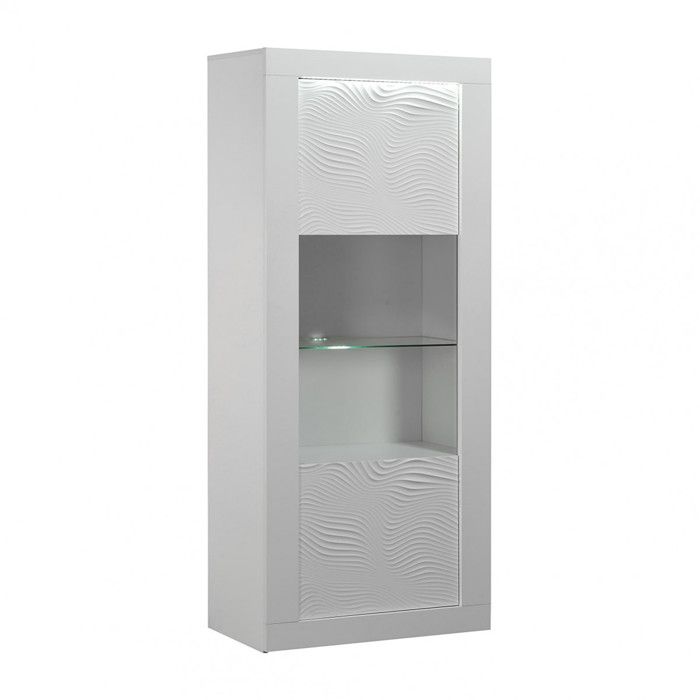 DAYTON WHITE - Vitrine 1 Porte Réversible Laquée Blanche et Leds