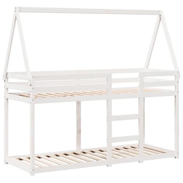Lit superposés séparables enfant - JM - Sommiers inclus - sans matelas - blanc 80x200 cm - bois de pin massif LL241