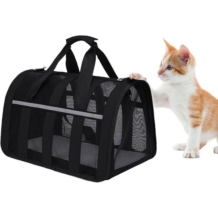 Comparer les prix de Sac de Transport pour Chat avec Matelas - Noir - Respirant et Pliable (33x25x22 cm) noir CAISSE DE TRANSPORT