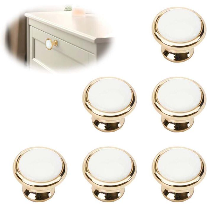 6pcs Poignee de Meuble Poignee Meuble Dorée Bouton de Porte Blanc Bouton Porte Placard avec Vis de Montage Poignee de Porte Ro