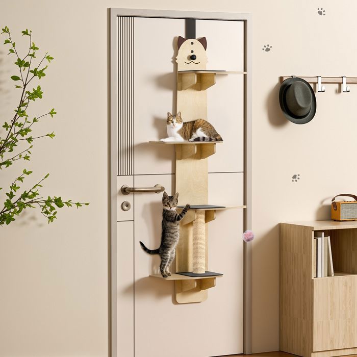 Comparer les prix de Étagère Murale Polyvalente en Bois à 4 Niveaux pour Chat - Meuble dEscalade Vertical