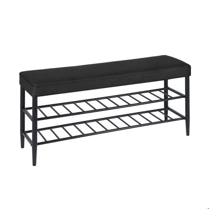 Banc à chaussures Relaxdays assise rembourrée en simili cuir 2 étagères pour 8 paires H x L x P 50x100x30 cm noir