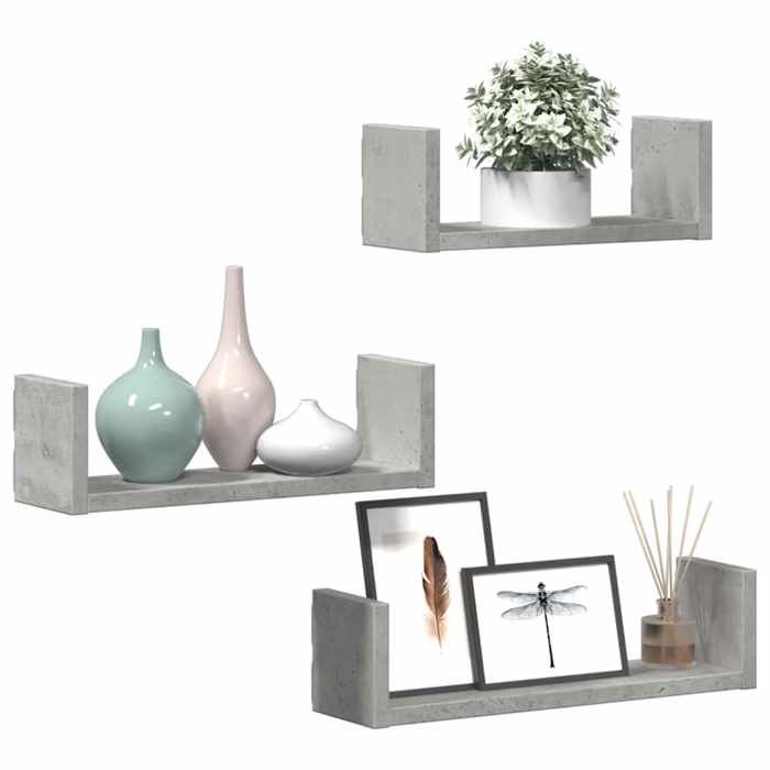 ABBO-SALE*Armoire flottante JILLS - Cabinet/ Étagères murales 3 pcs - gris béton - Bois dingénierie SOL546910