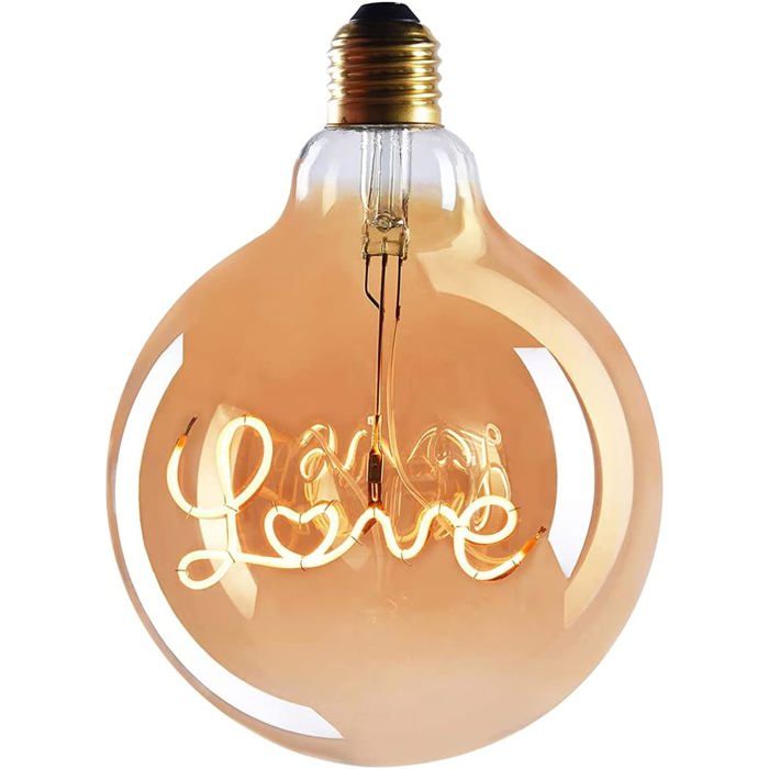 Ampoule LED E27 « LOVE » à tube Edison - Culot E27 - Ampoule LED dimmable - 4 W blanc chaud 230 V EL27 - Ampoule vintage E27